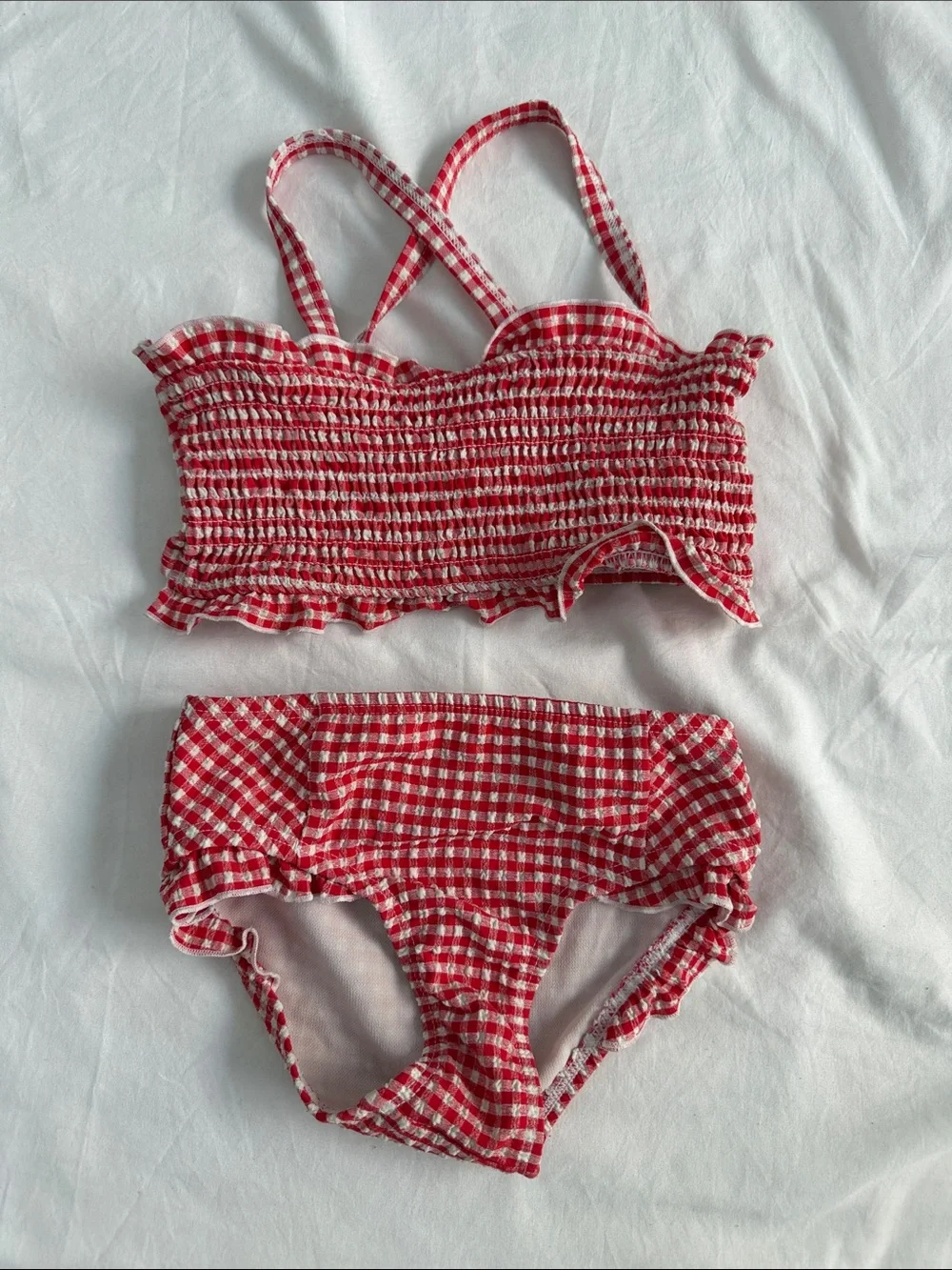 Red Gingham Smocked Bikini Set size 3T